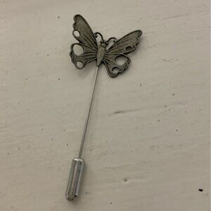 Butterfly Stick Pin Antique Style Silver Tone Metal